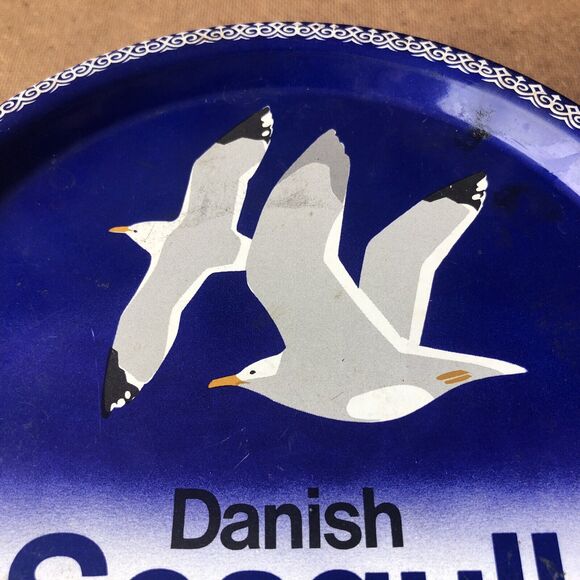 Vintage Seagull Danish Butter Cookie Tin Round Beach House Decor Denmark Rare - Picture 11 of 16